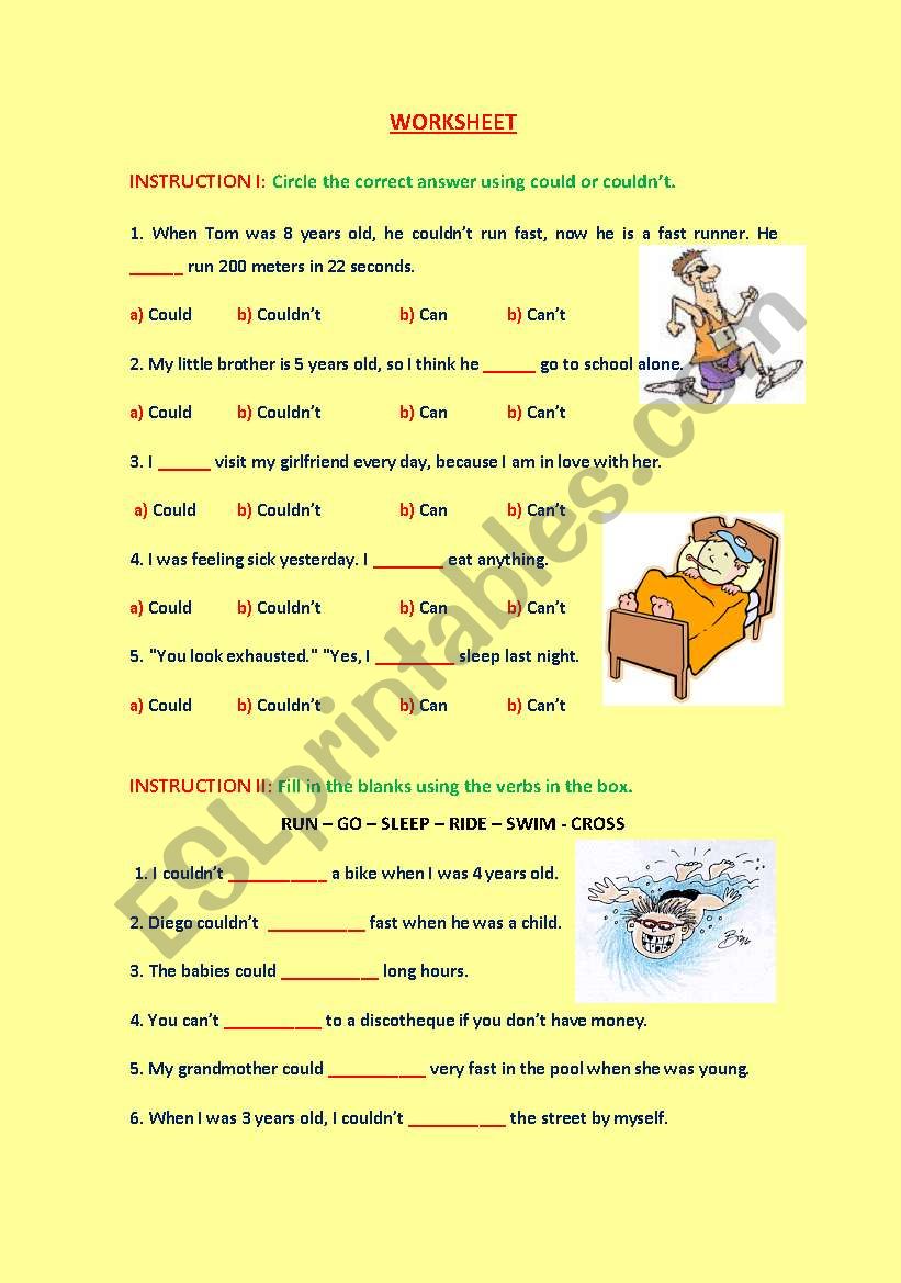 USE OF COULD AND COULDNT worksheet