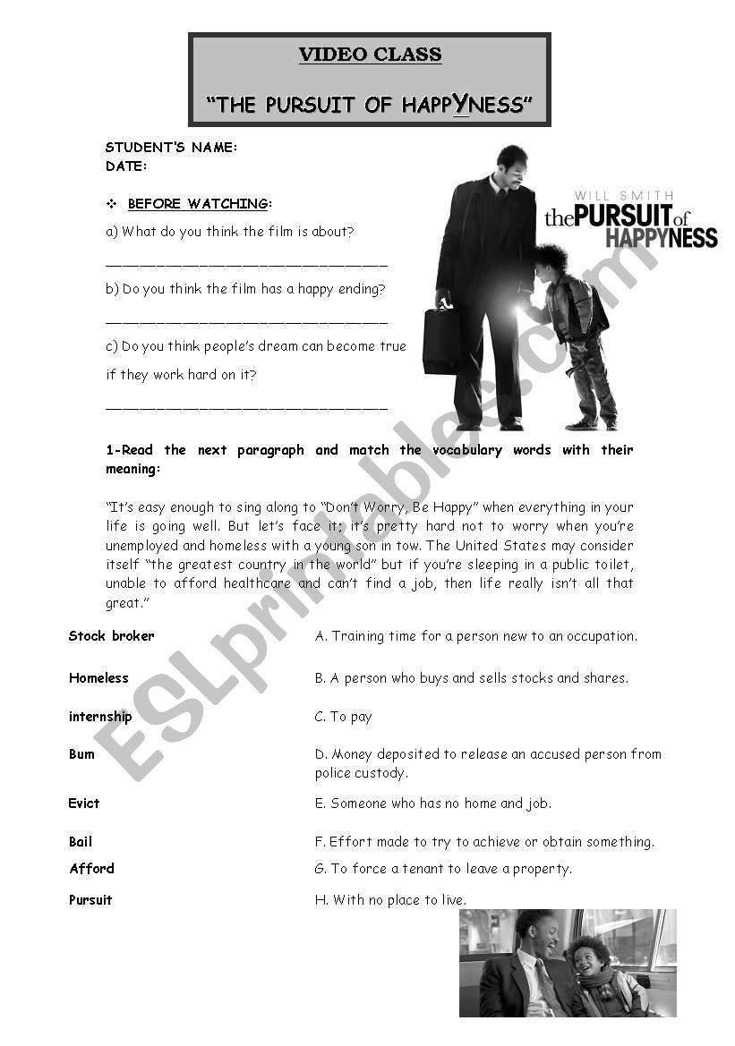 The Pursuit of Happiness worksheet