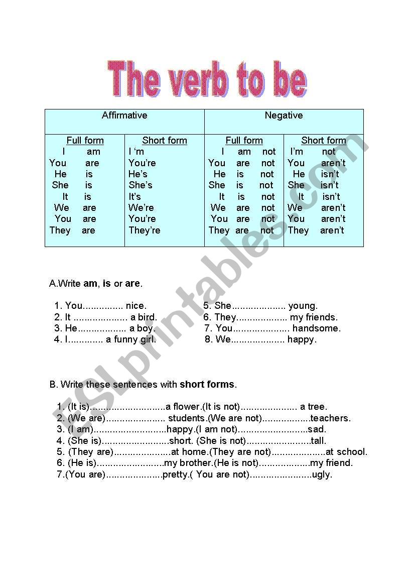 the verb to be worksheet