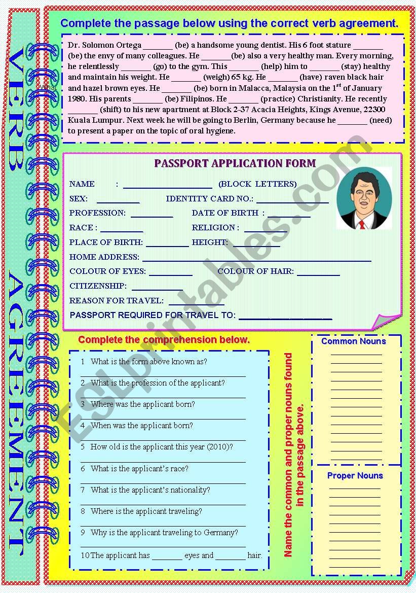 Verb Agreement - 6 tasks/ 2 pages with answer key (page3) **editable