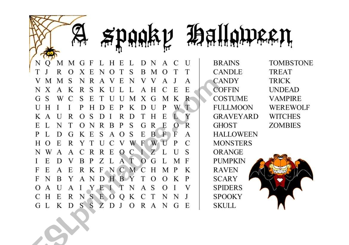 A spooky Halloween wordsearch worksheet