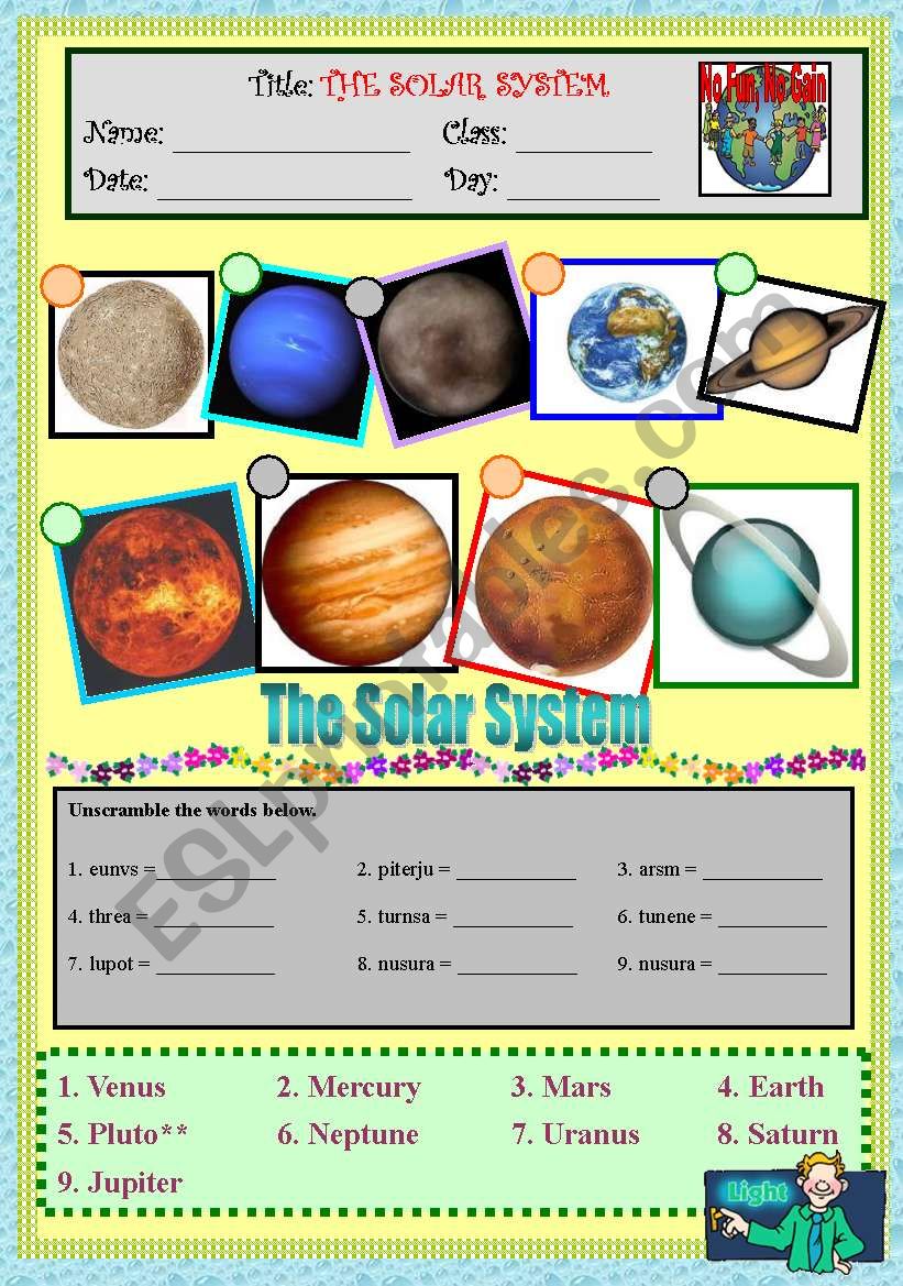 The Solar System worksheet