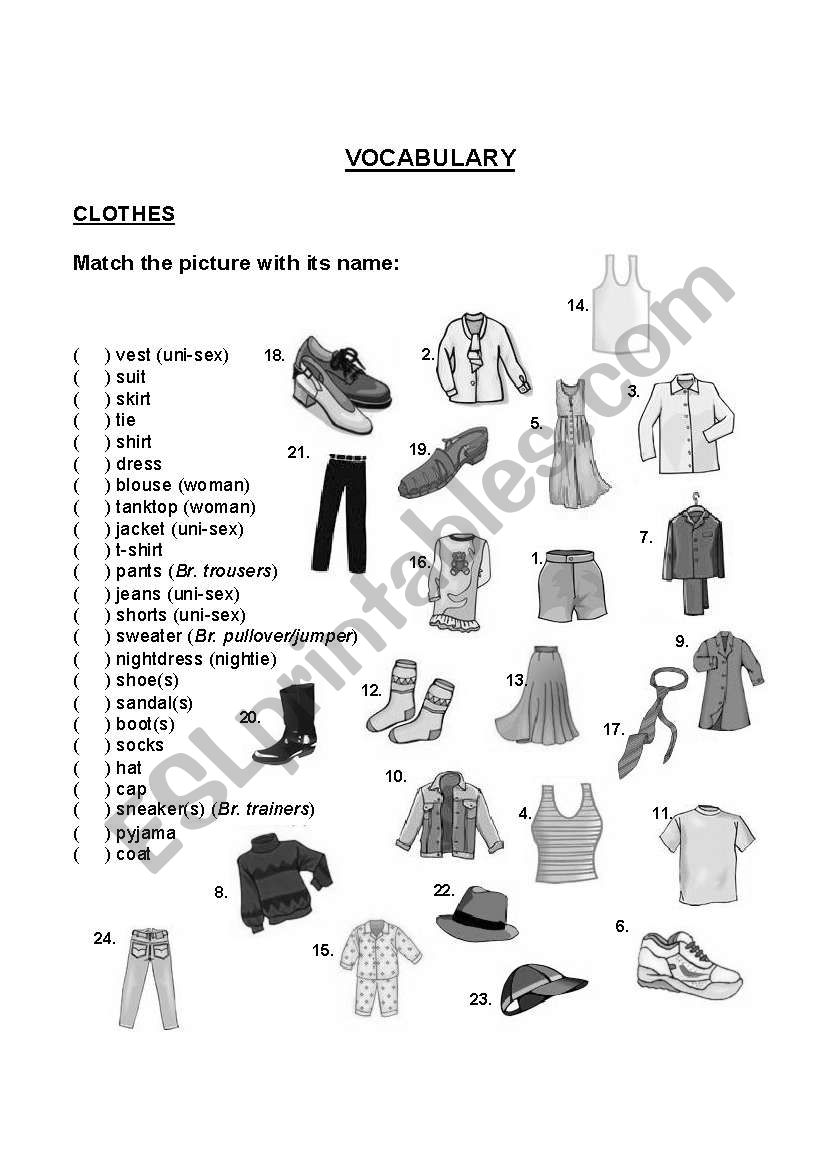 Clothes vocabulary worksheet