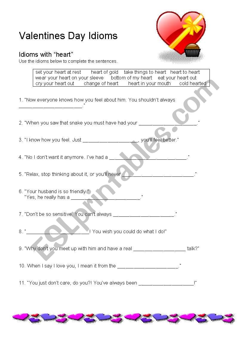 Valentines Day Idioms worksheet