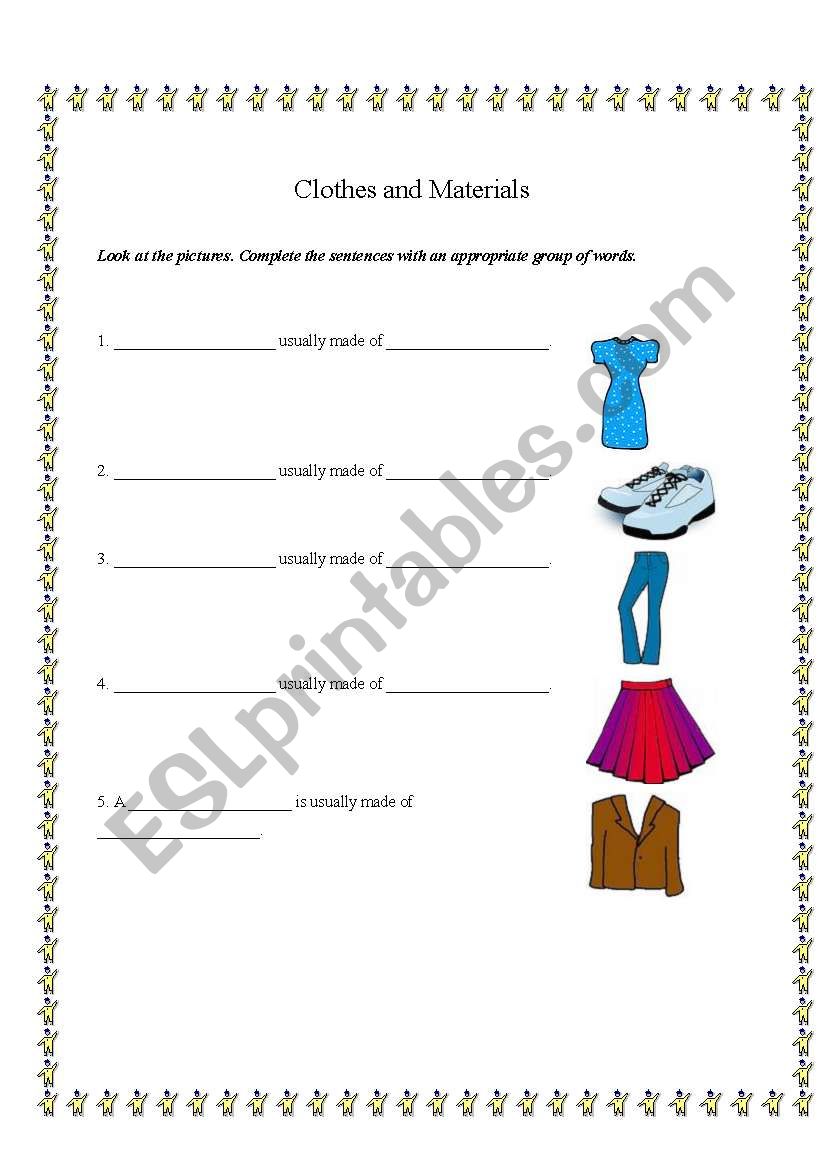 Clothes and materials worksheet