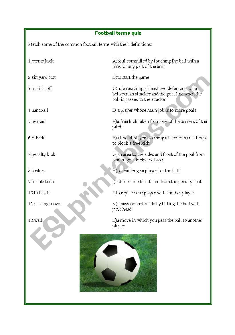 Football terms quiz worksheet