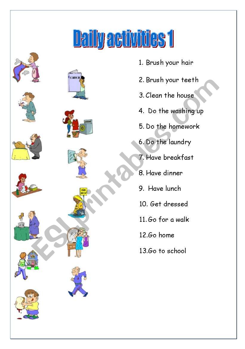 DAILY ACTIVITIES worksheet