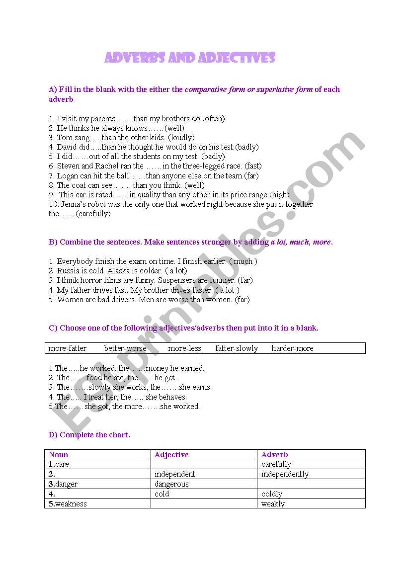 adjectives and adverbs worksheet