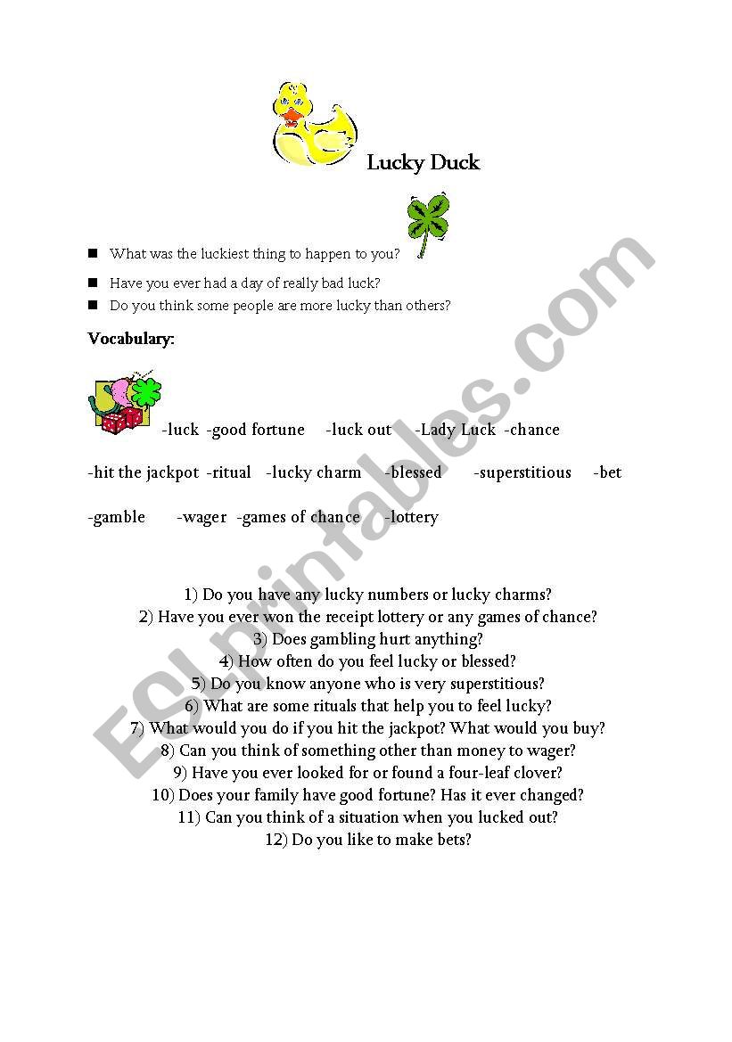 Lucky Duck worksheet