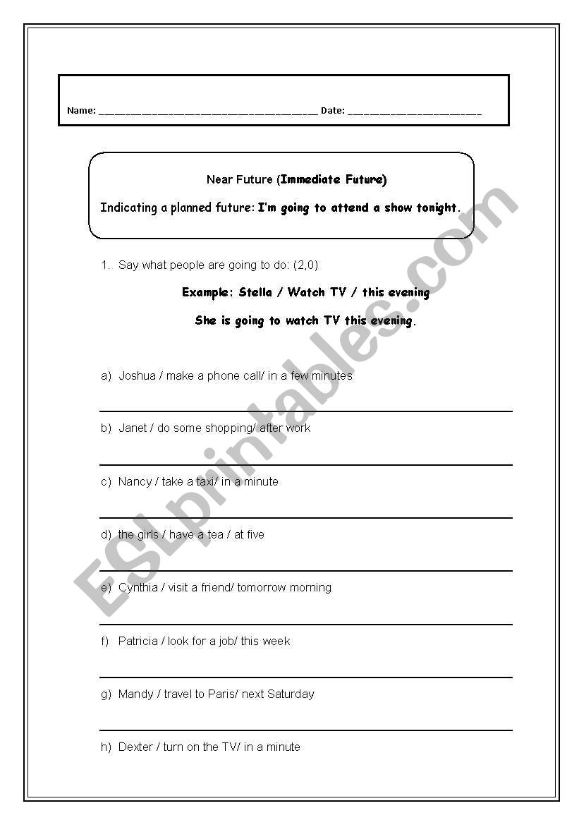 Immediate Future worksheet