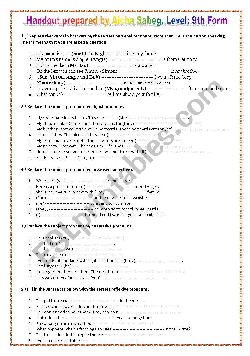 Pronouns worksheet