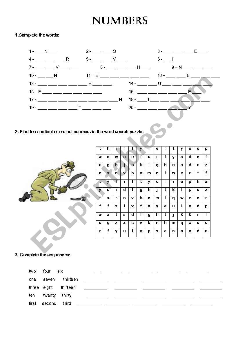 cardinal and ordinal numbers worksheet