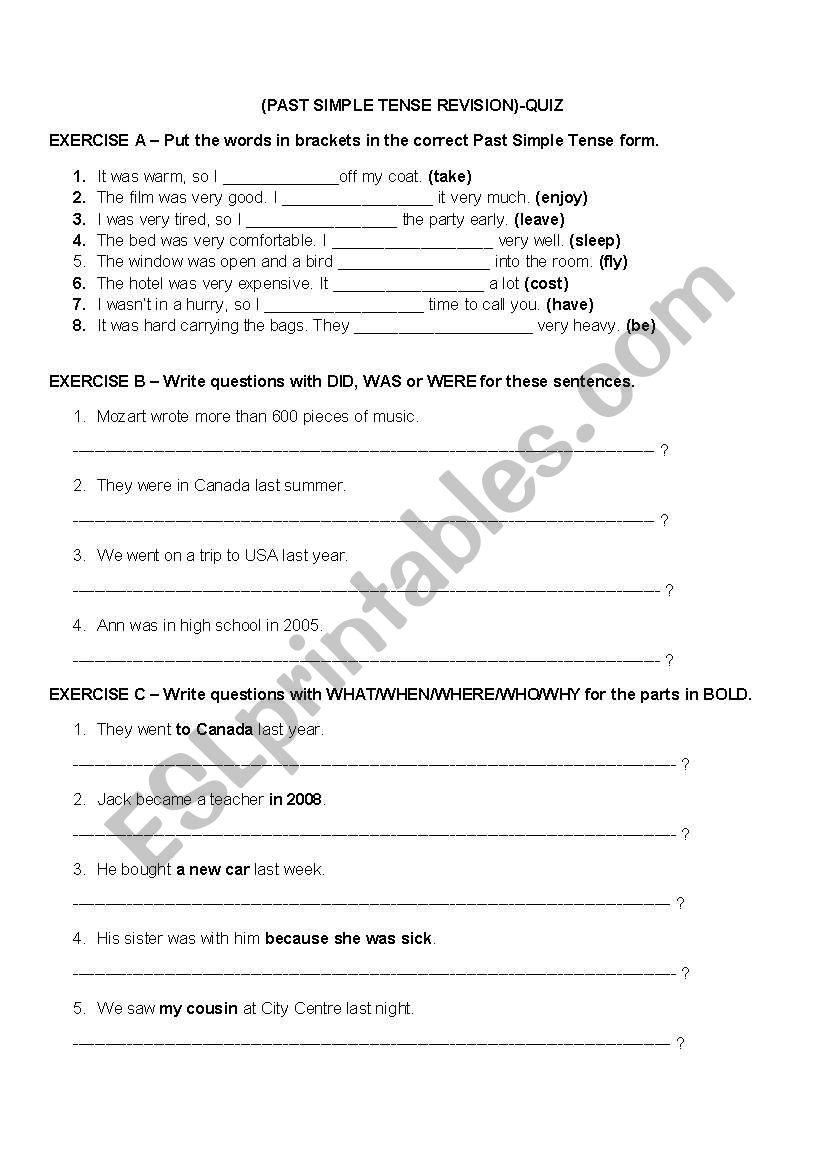 Past Simple practice worksheet