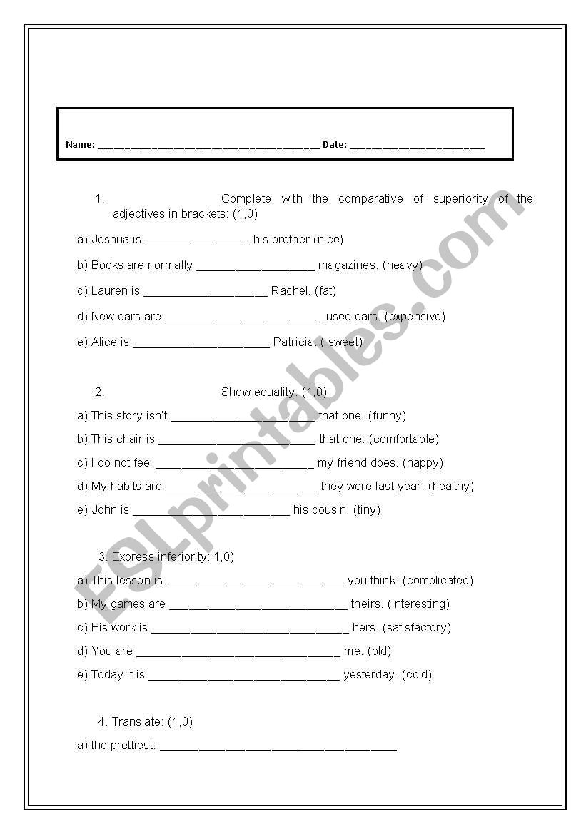 Degrees of comparison worksheet