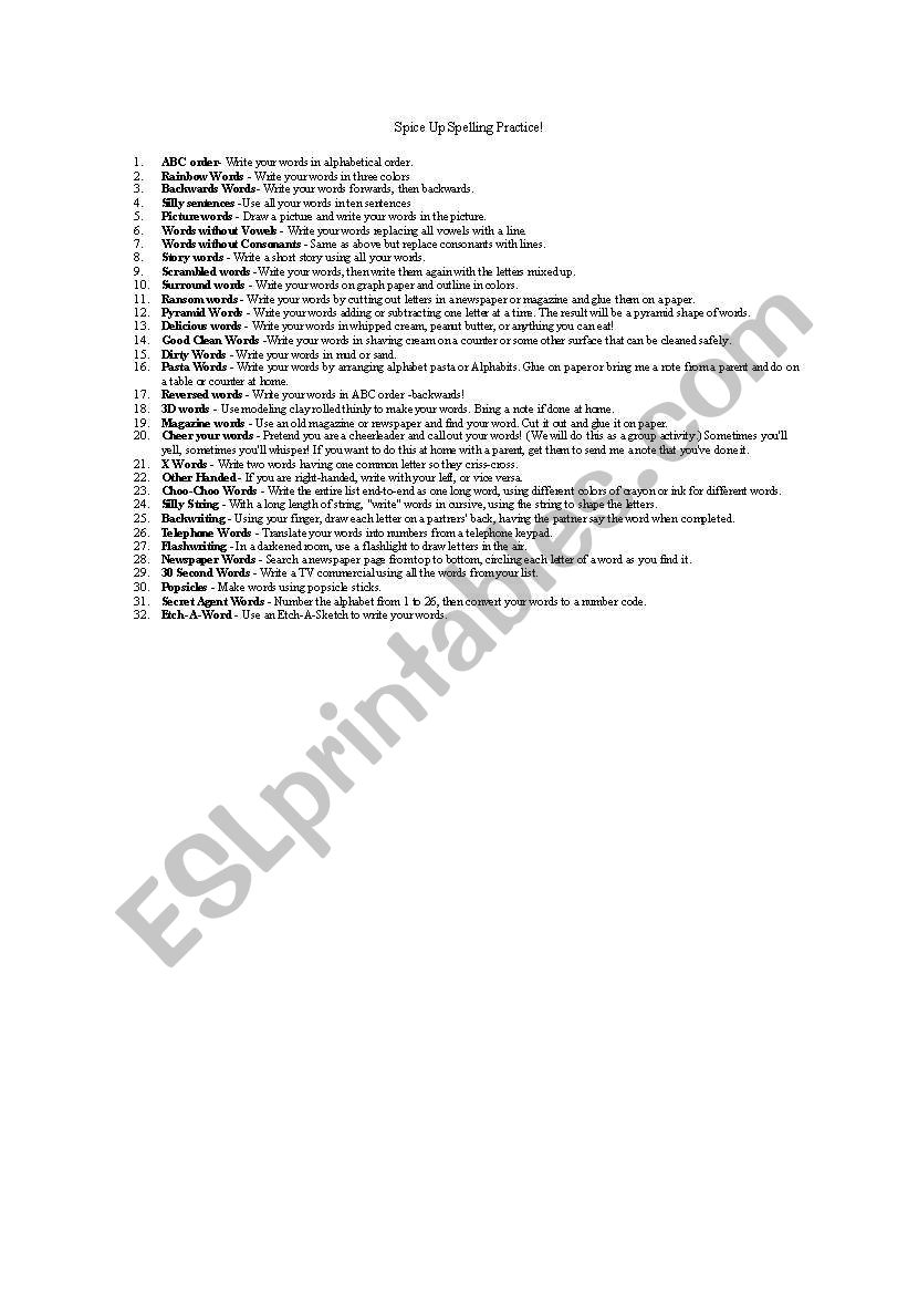 Spice Up Spelling  worksheet