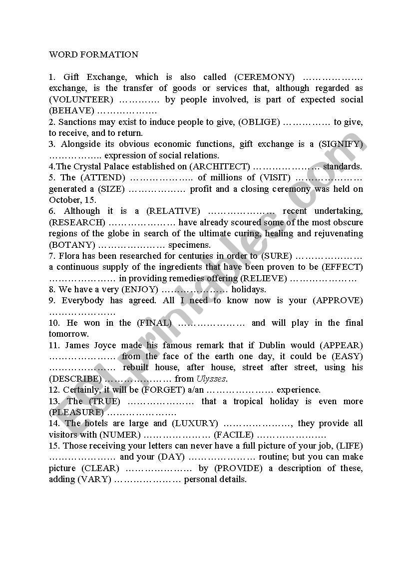 Word formation worksheet