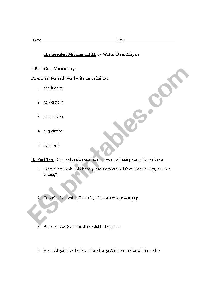 Muhammad Ali worksheet