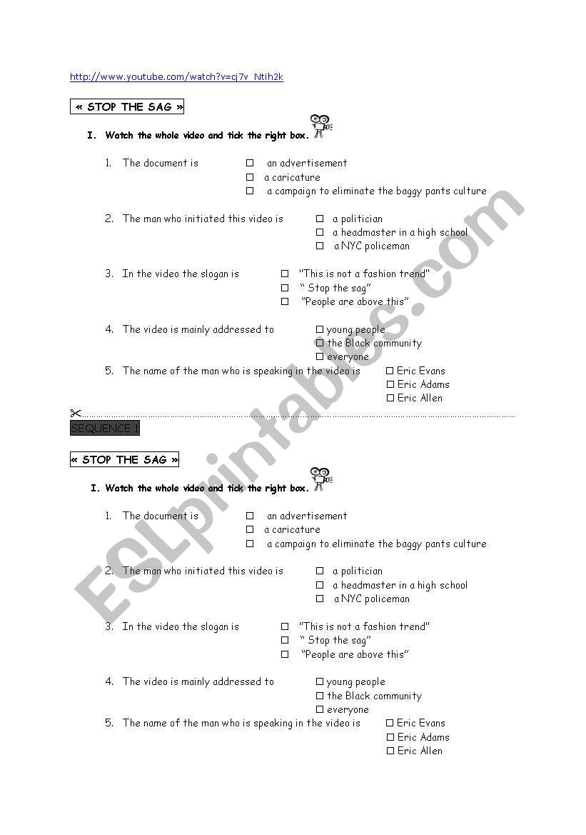 STOP THE SAG worksheet