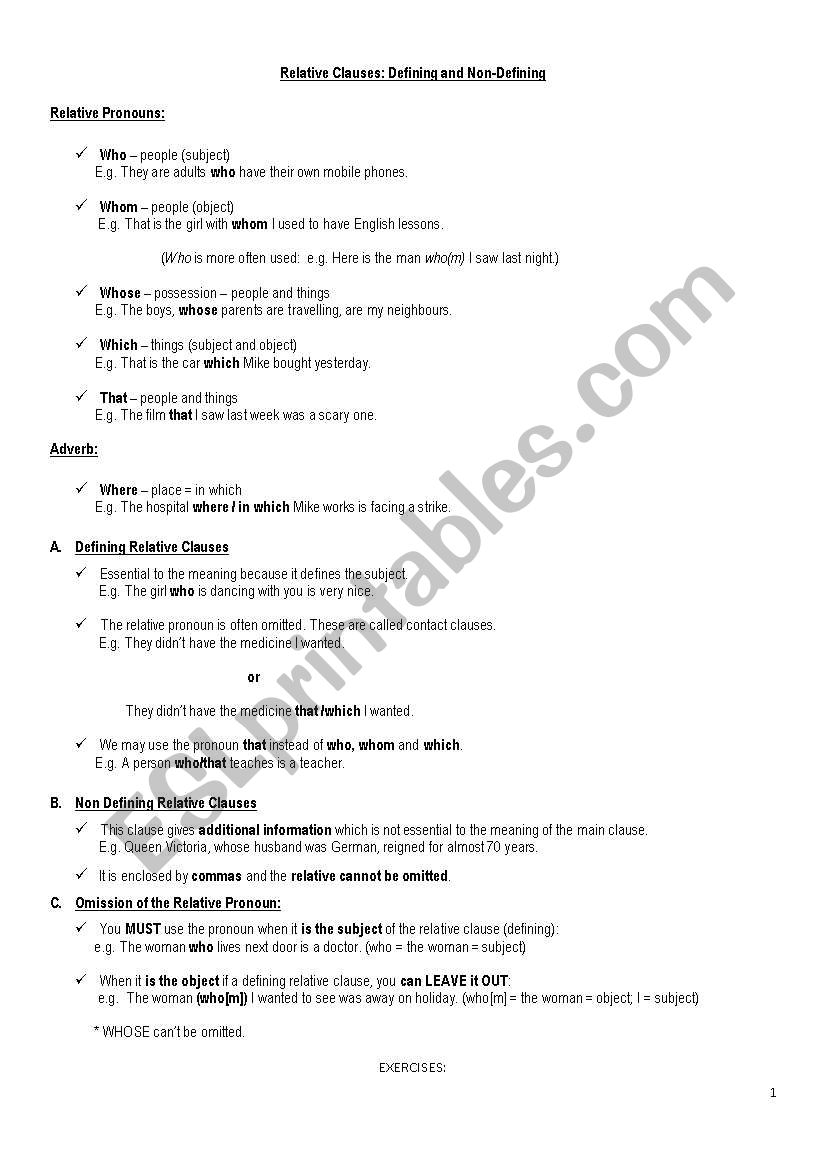 Relative Clauses worksheet