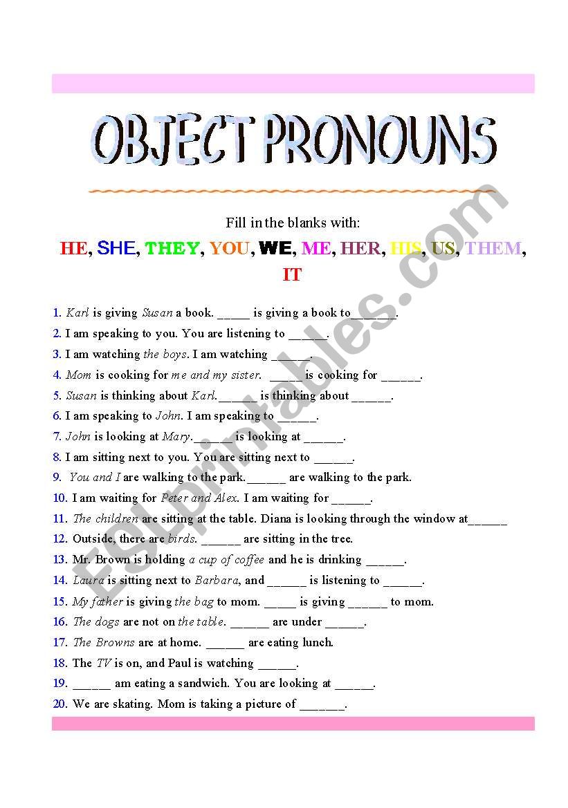 object pronouns worksheet