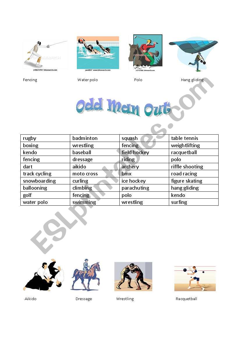 Sports, Odd Man out worksheet