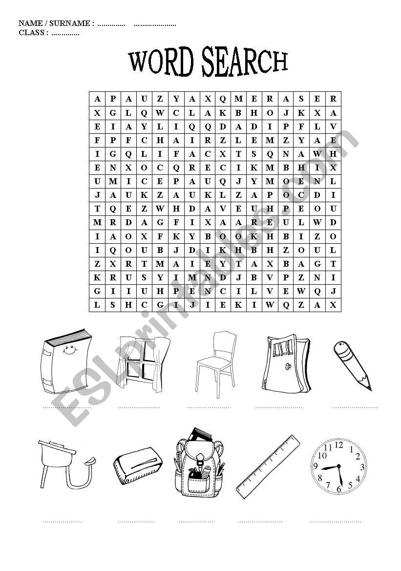 CLASSROOM WORDSEARCH worksheet