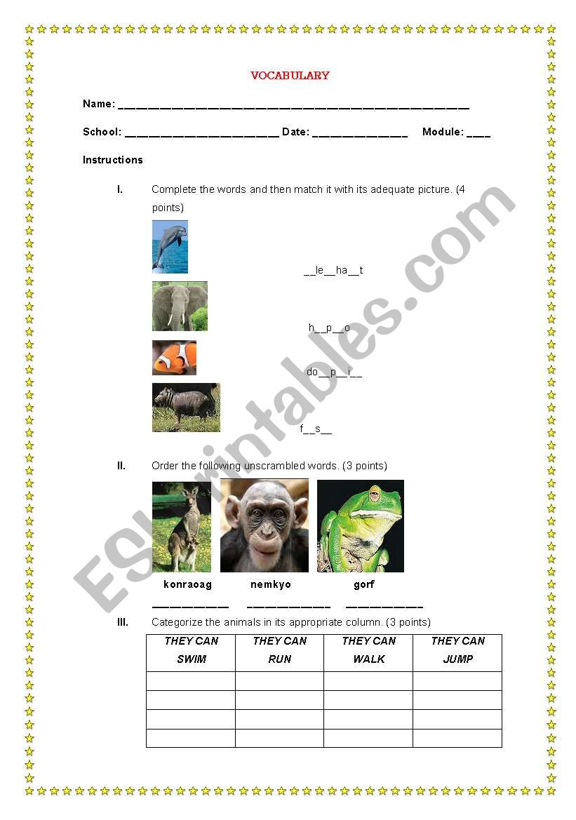 ANIMALS  worksheet