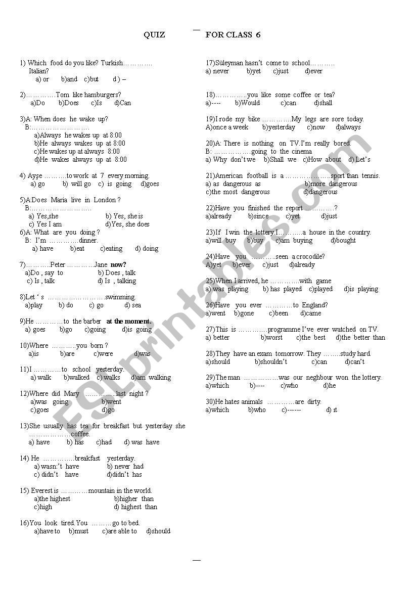 quiz worksheet