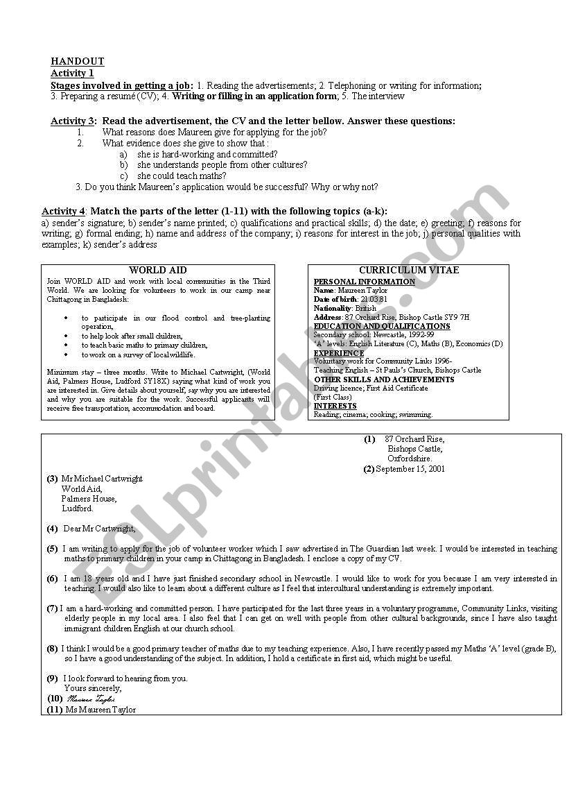 Lesson Plan Letter Of Application Esl Worksheet By Sardariualina