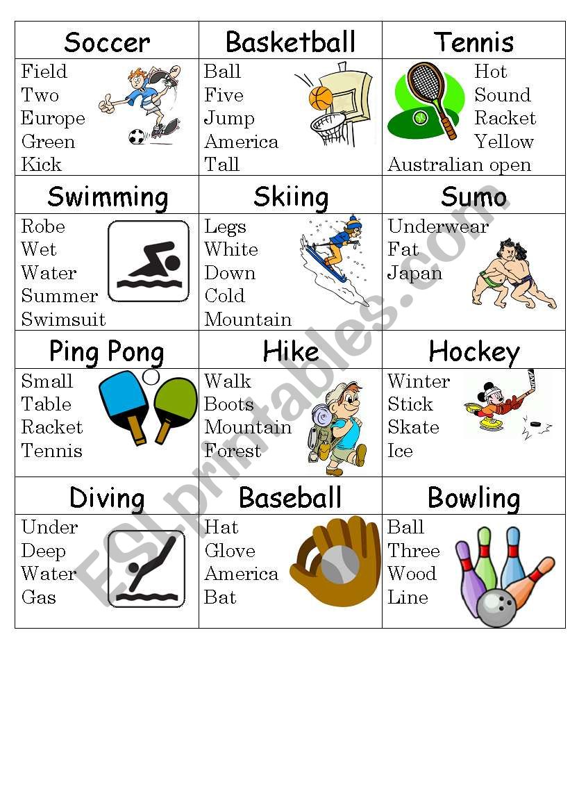 Sports taboo worksheet