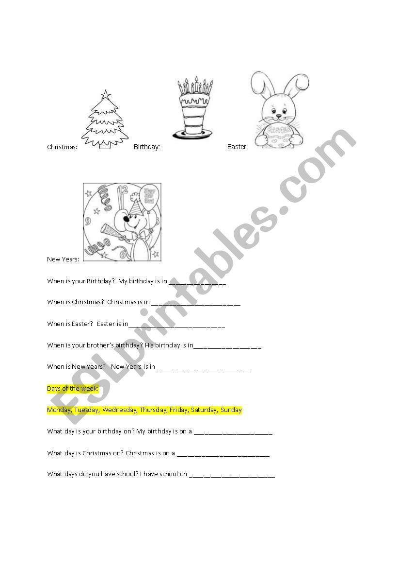 Months of the Year worksheet worksheet