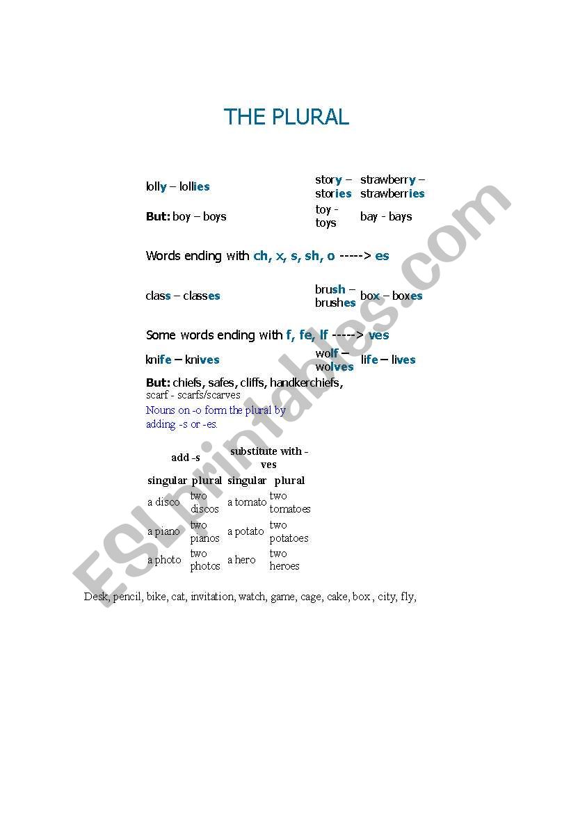 The plural worksheet