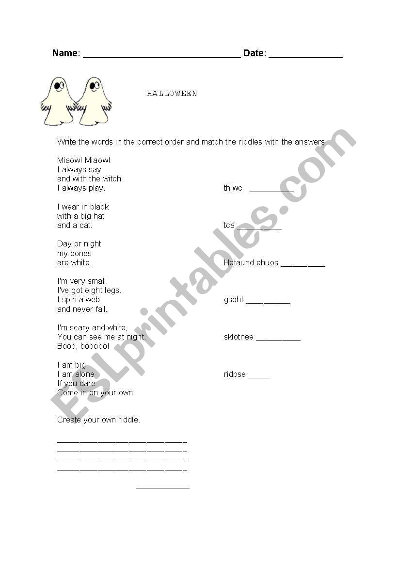 Halloween Riddles Matching activity