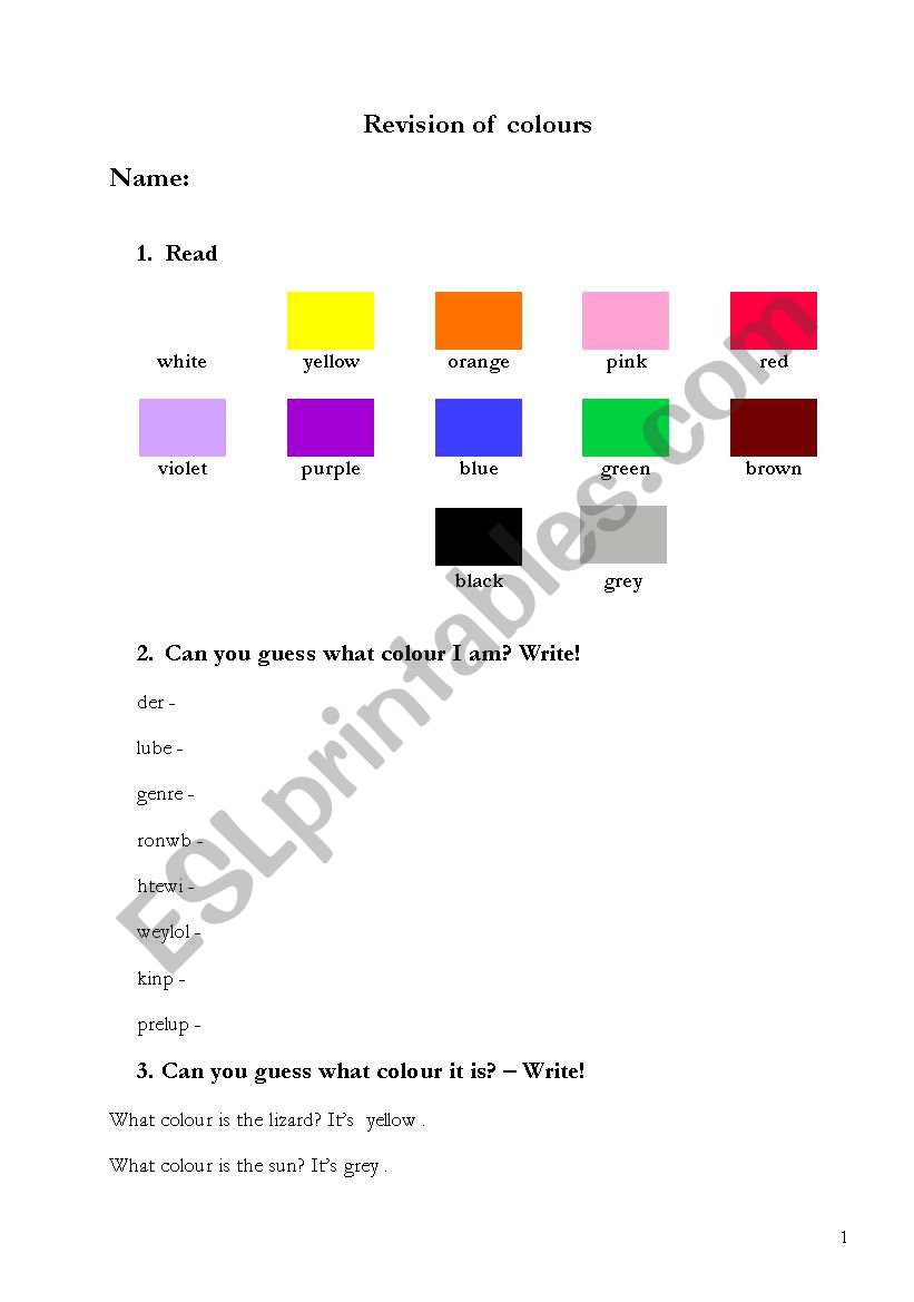 colours worksheet