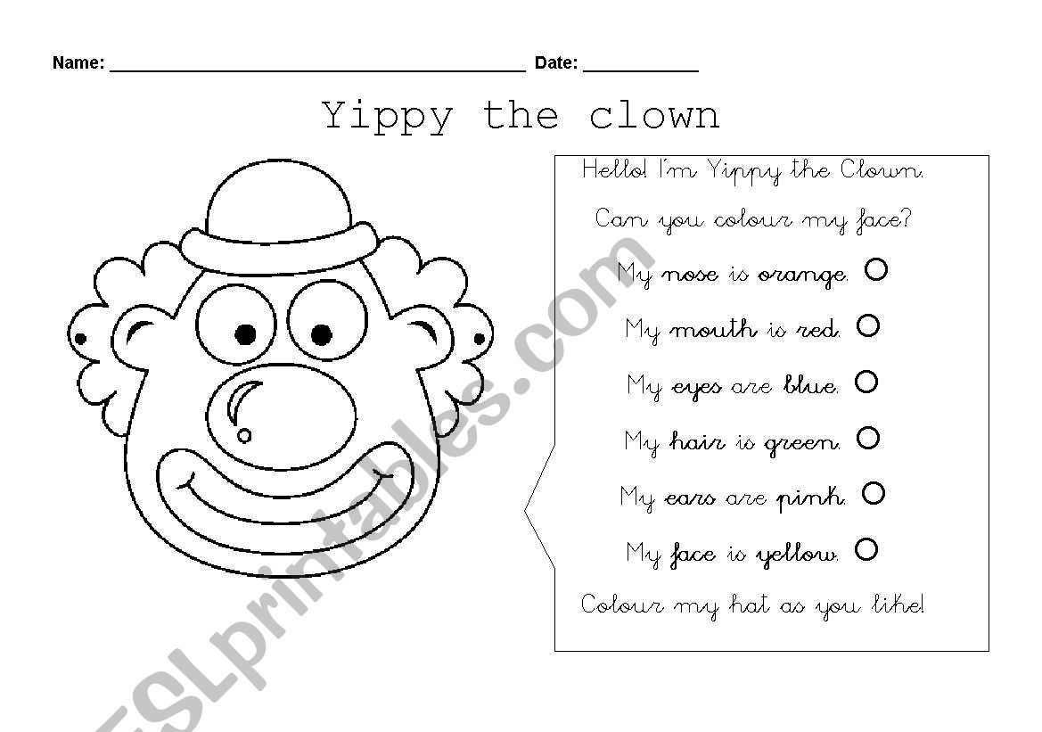 Yippy the Clown worksheet
