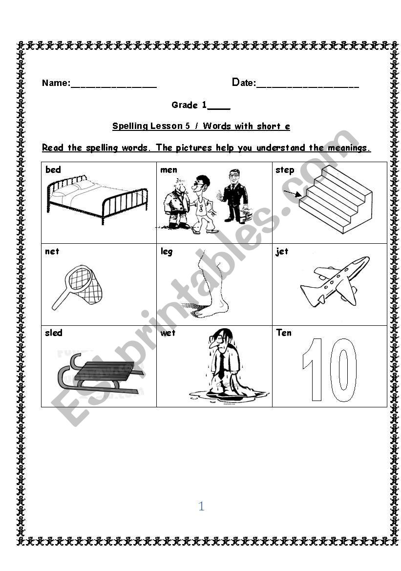 Words with short e worksheet