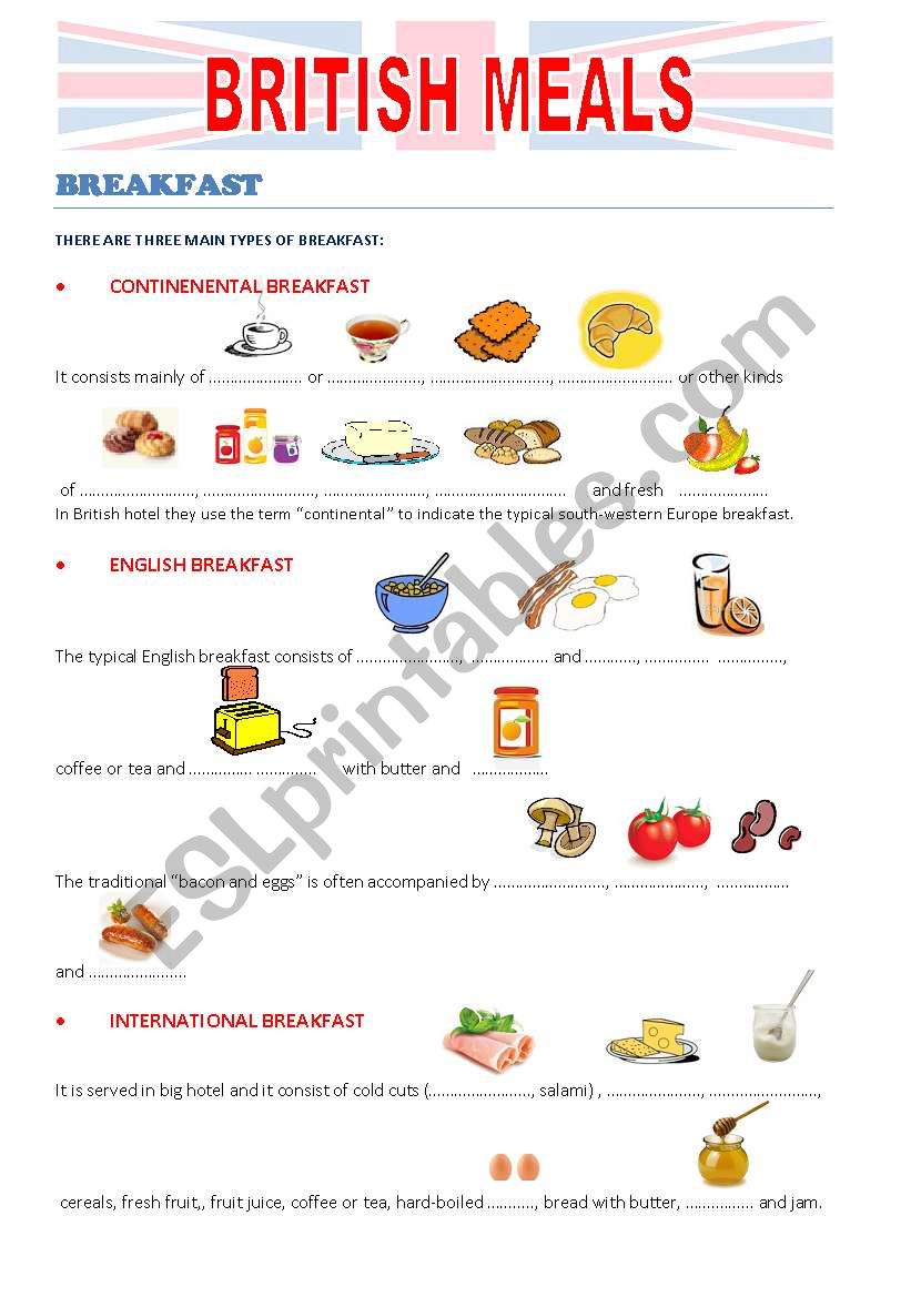 BRITISH MEALS worksheet