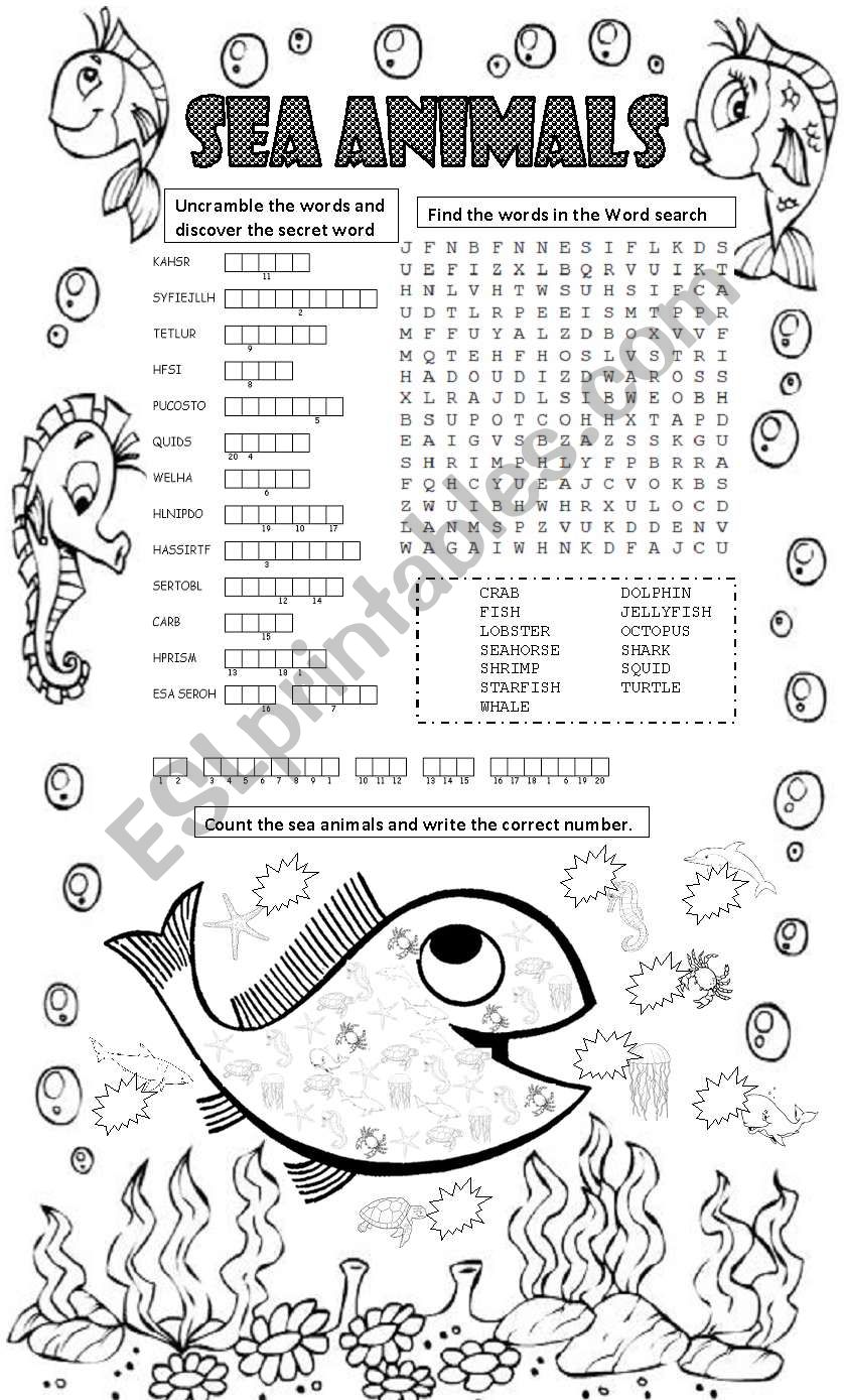 SEA ANIMALS worksheet