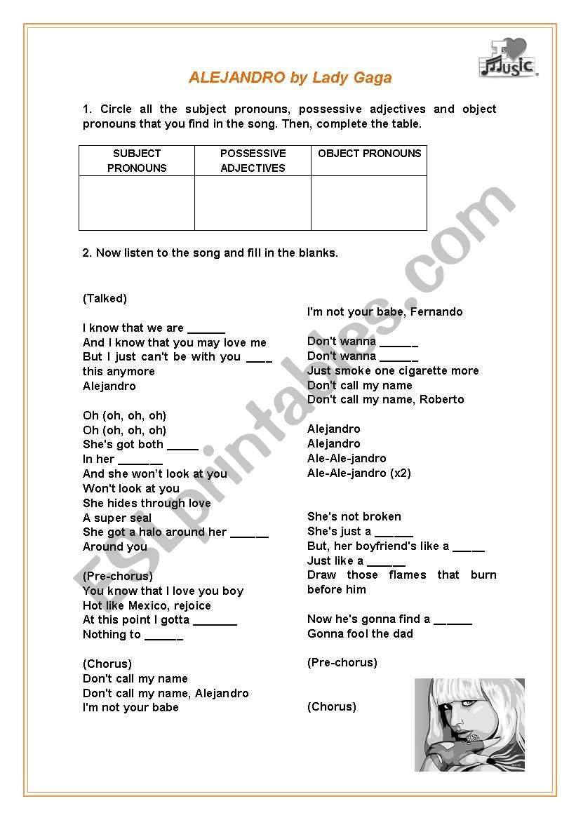 Alejandro by Lady Gaga (pronouns and possessives revision)