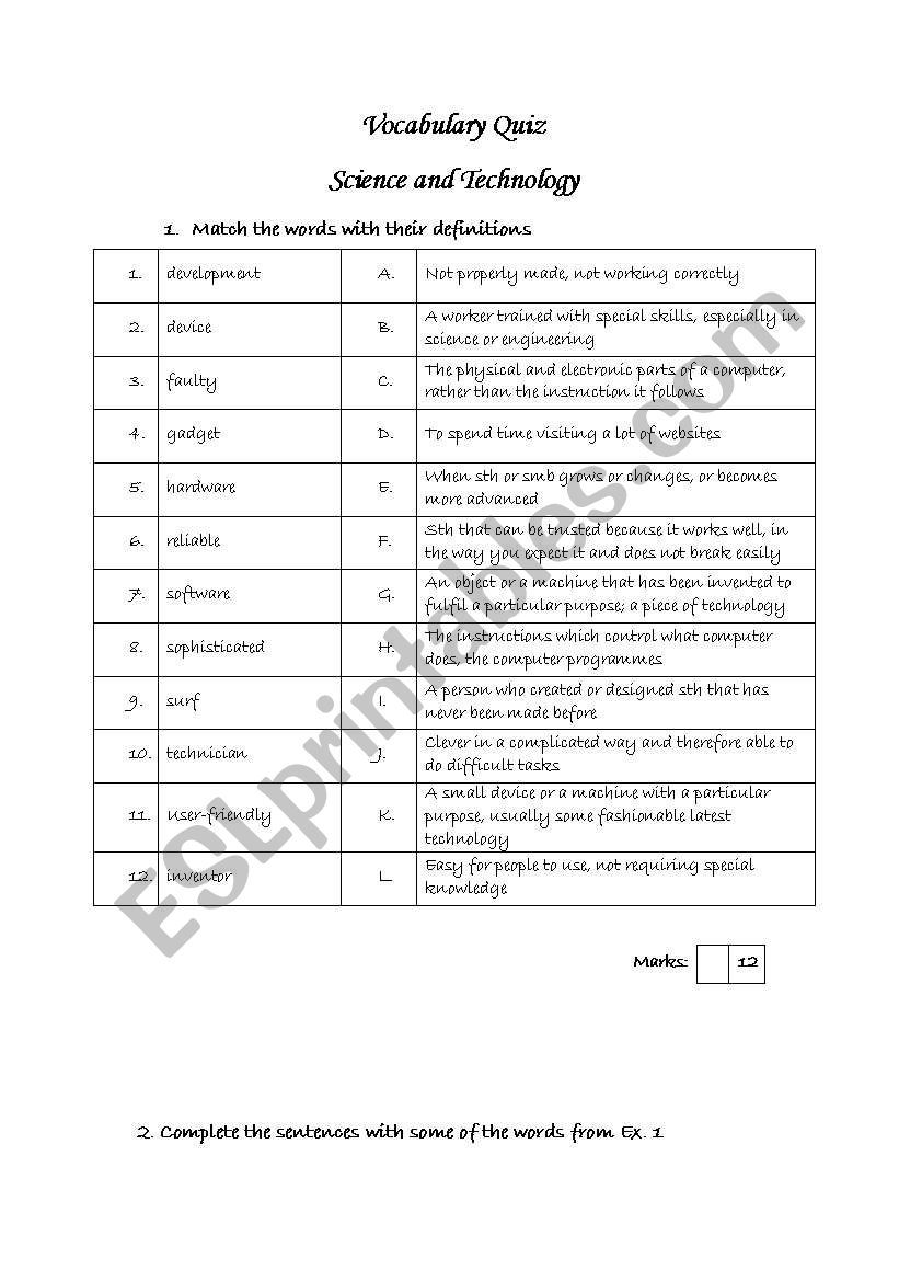 Science and Technology Vocabulary Quiz