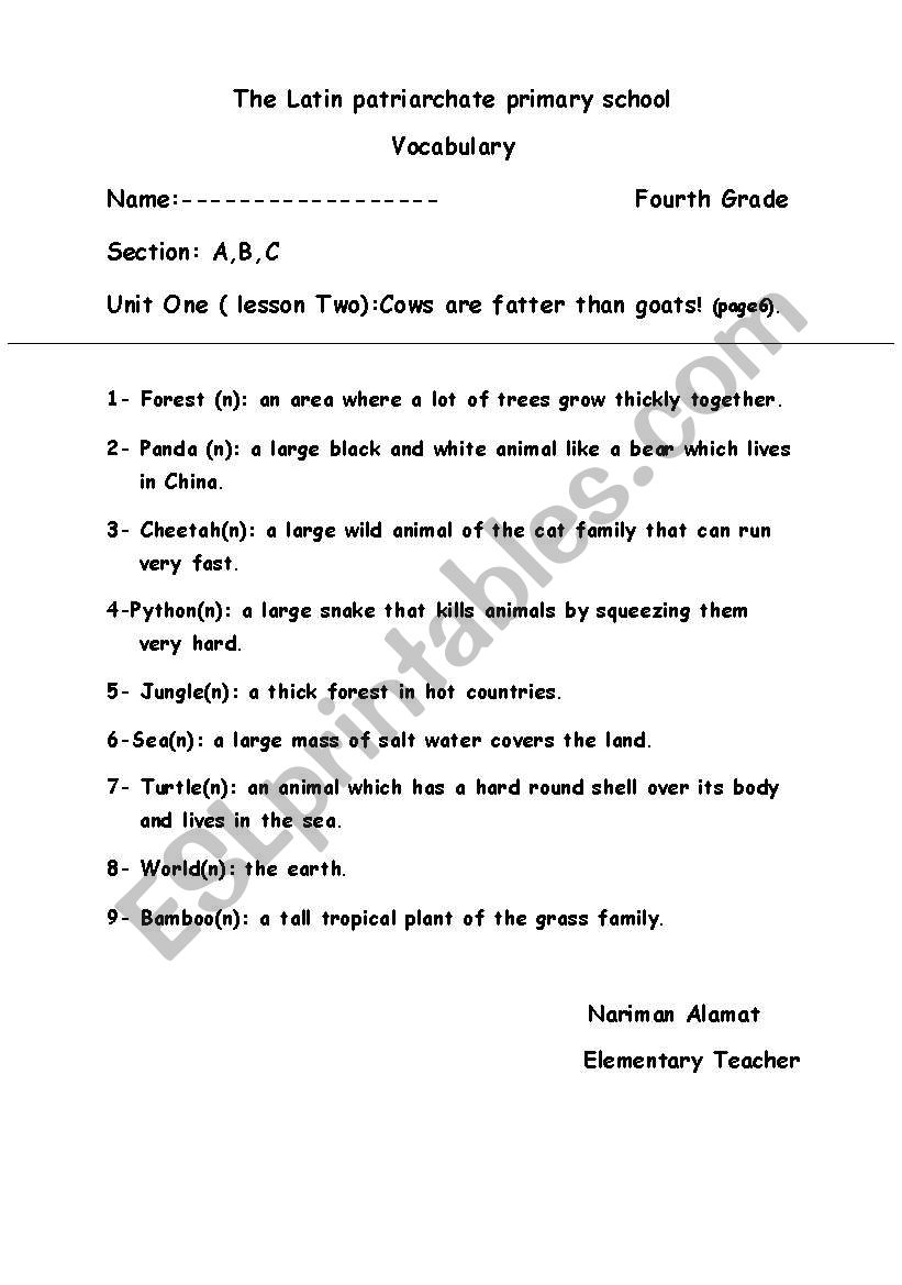 vocub worksheet