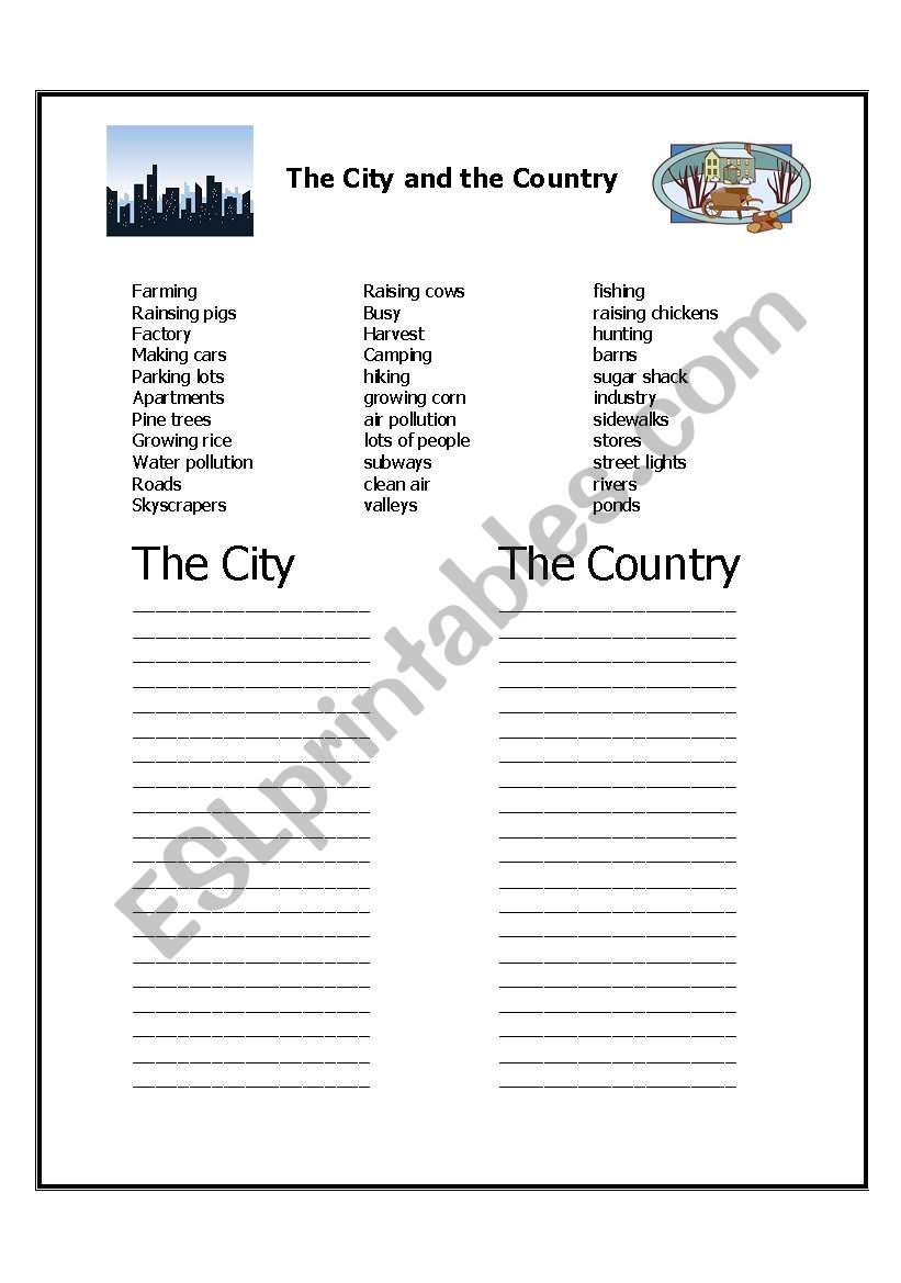 the city and the country worksheet