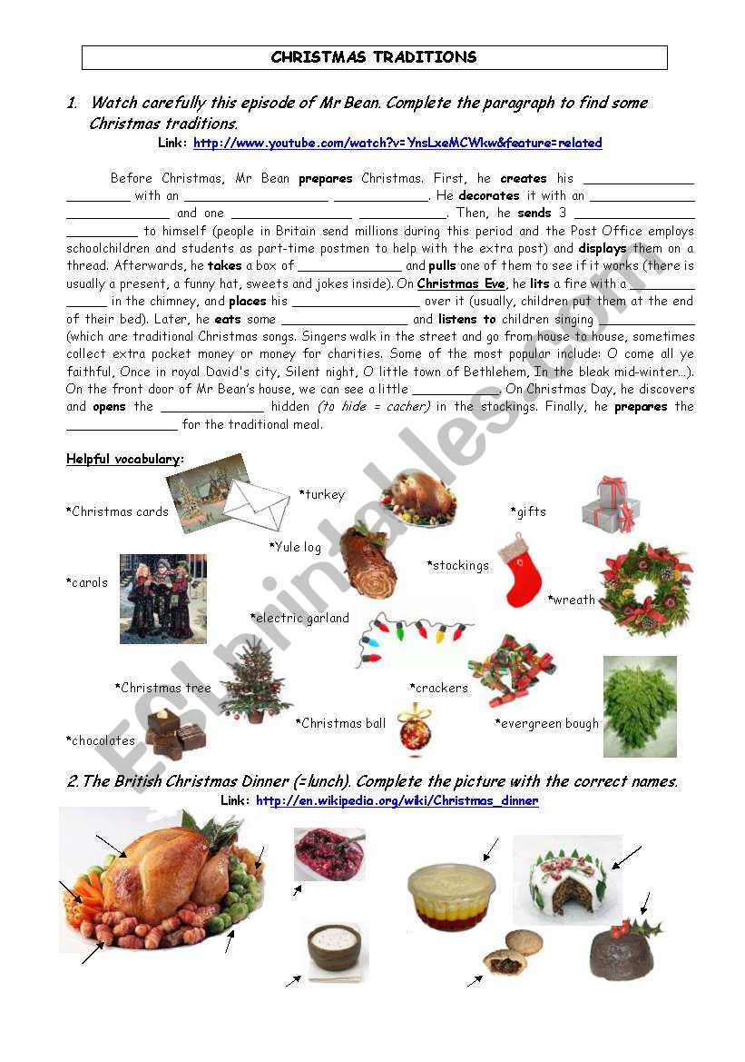 Cristmas traditions worksheet