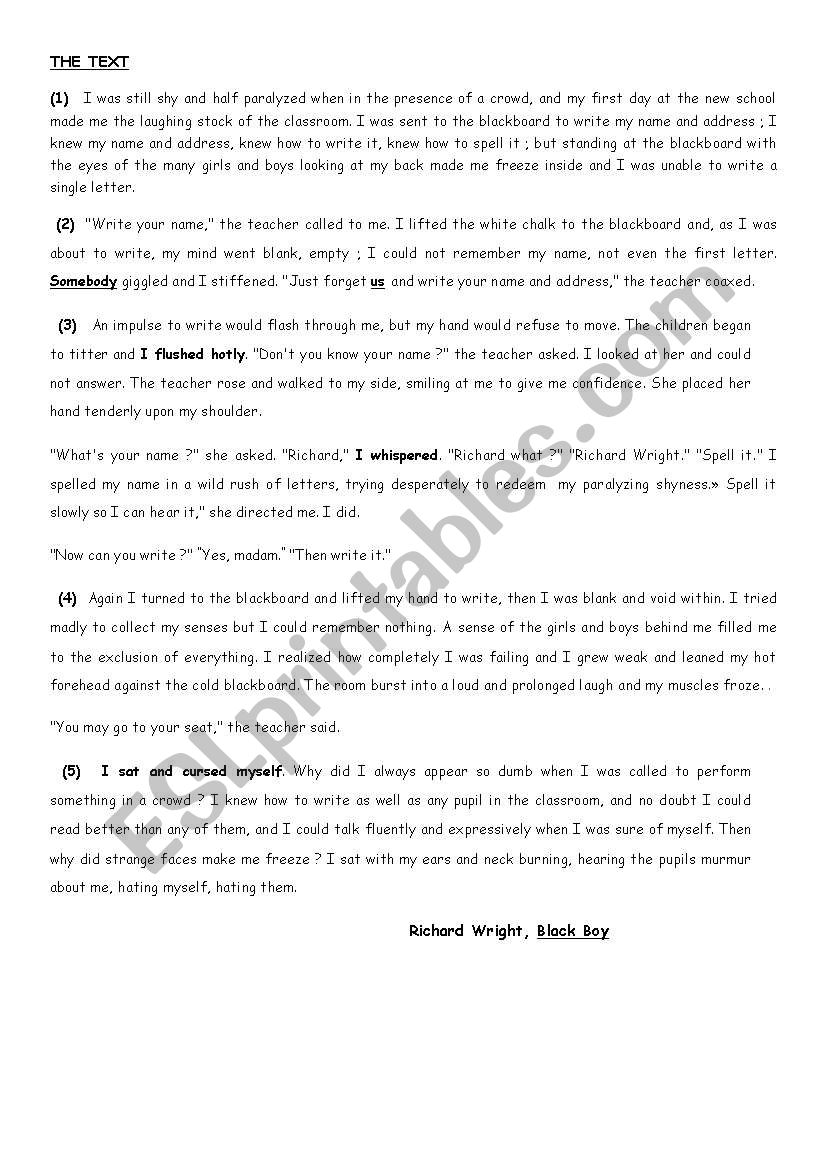 Reading comprehension test worksheet