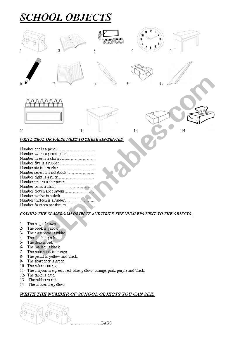 SCHOOL OBJECTS. worksheet