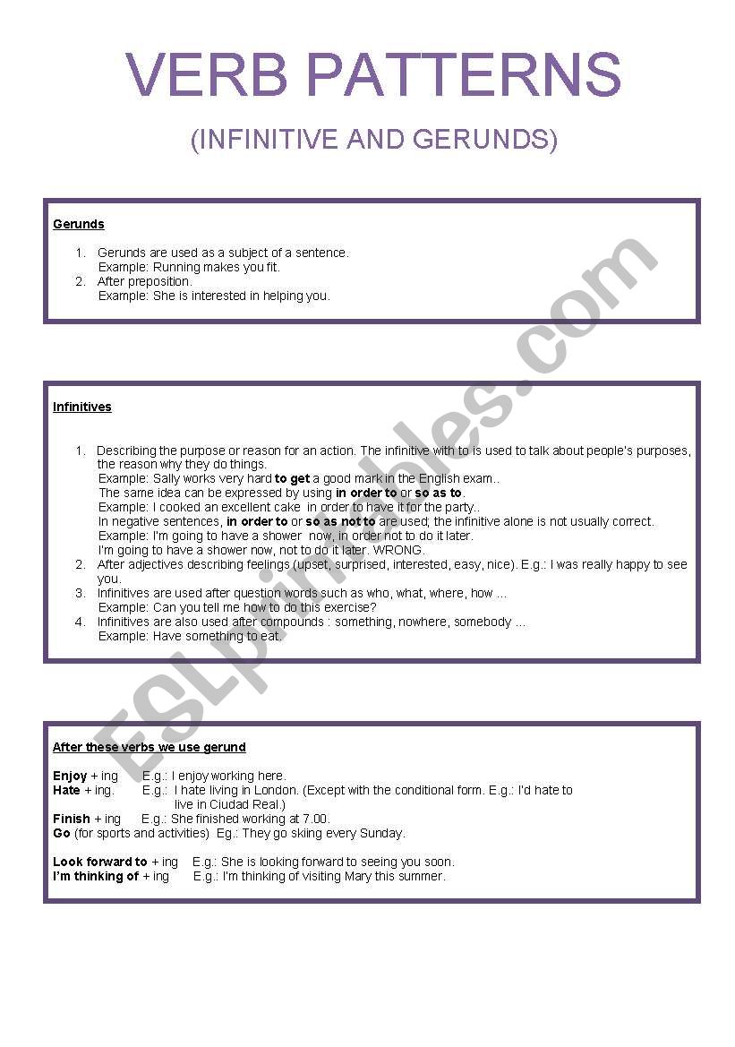 Verb patterns (Infinitive or gerund)