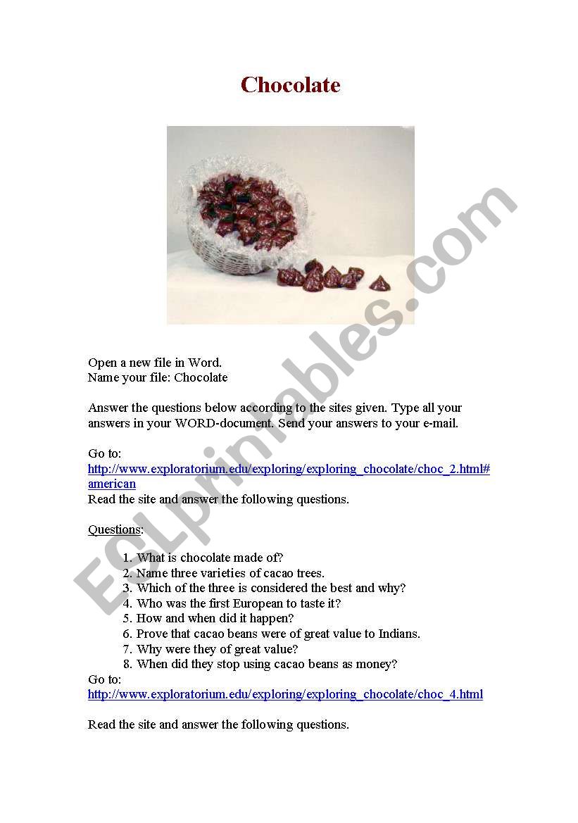 Chocolate worksheet