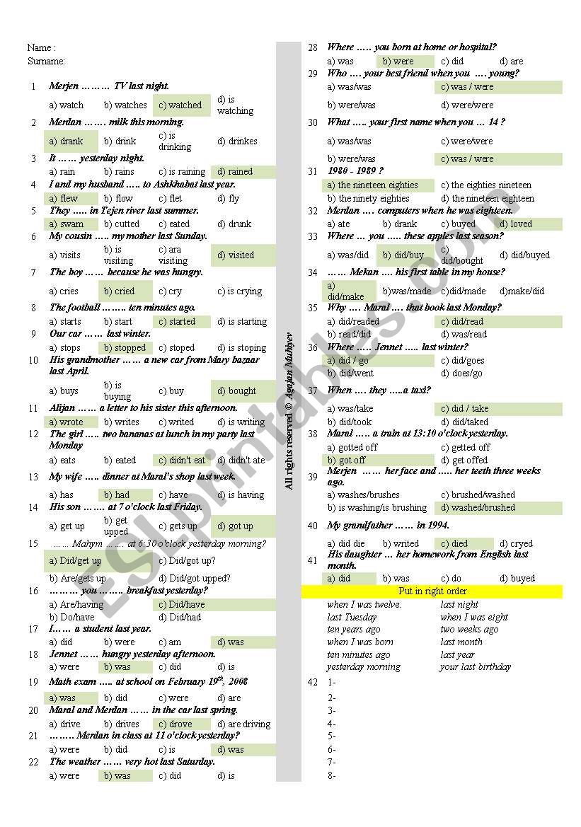 The Past Tense worksheet