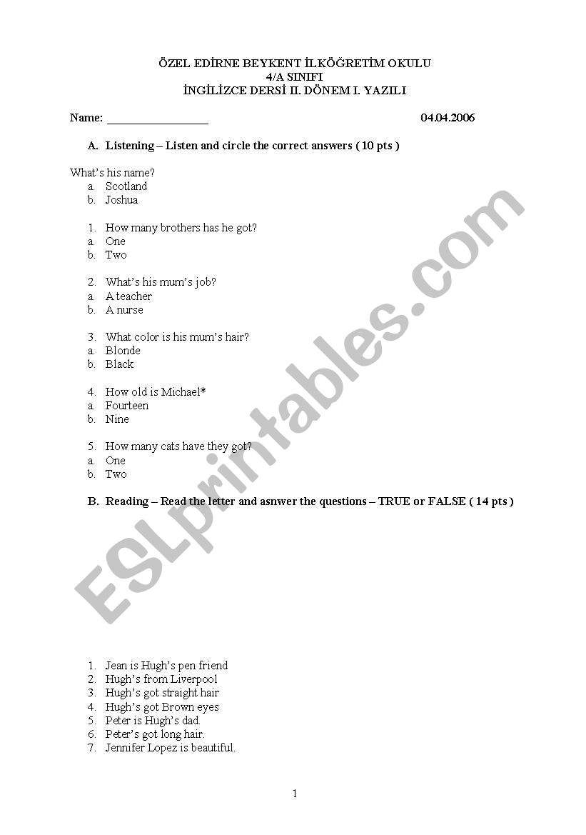 multiple choice test worksheet