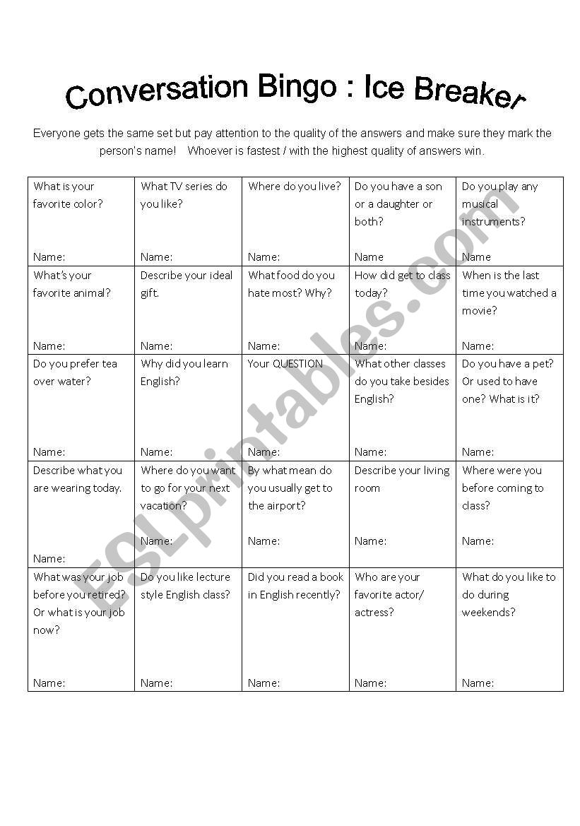 Conversation Bingo: Ice Breaker : Editable 